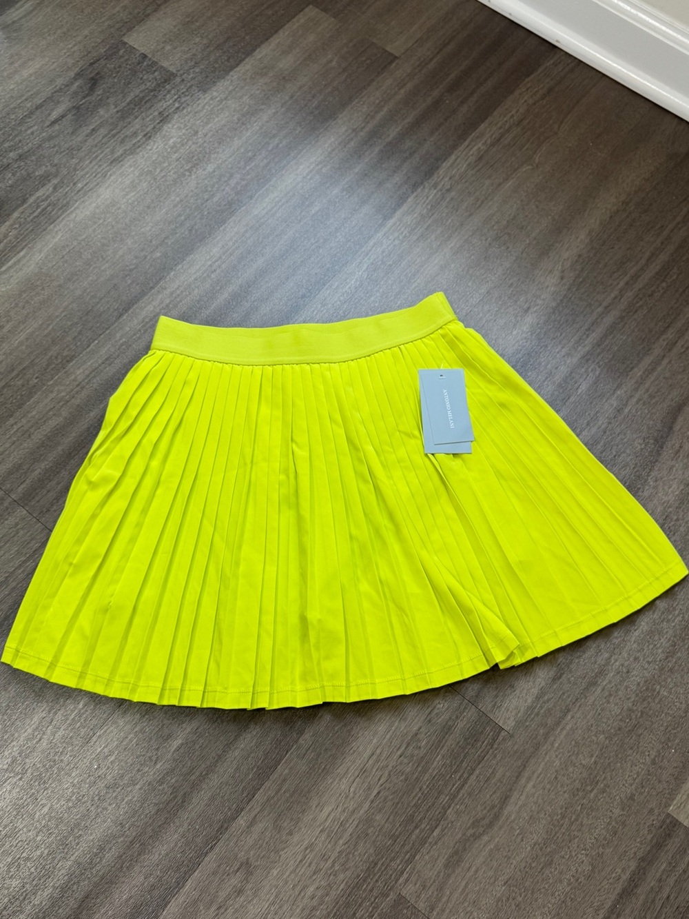 ANTONIO MELANI Neon Lime Pleated Skater Skirt